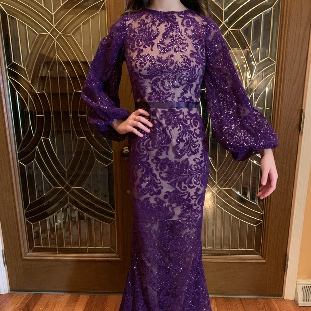 Purple velvet sparkly evening dress NWT